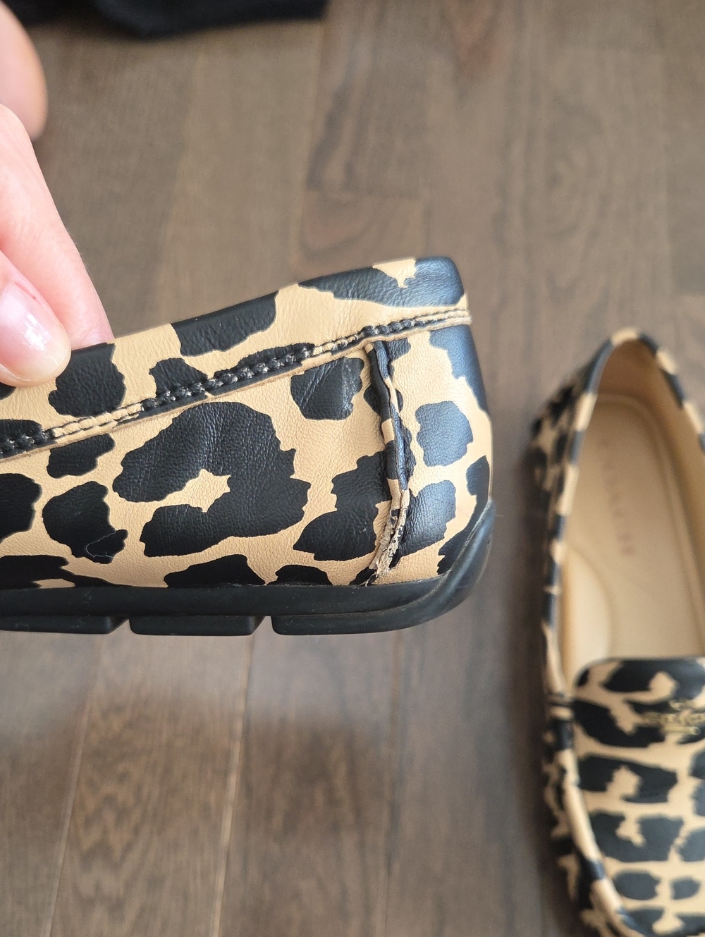 COACH Leopard-Print Leather Driving Loafers in Black and Beige - Picture 14 of 16